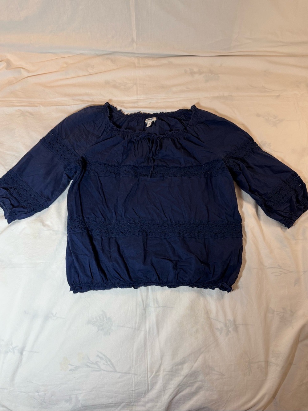 Old Navy Navy Blue Crochet Lace-Trim Peasant Blouse XL
